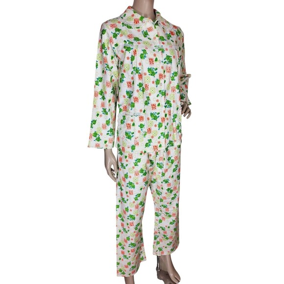 VTG 70s Cotton Floral LS Button-Down Top & Pants Pajama Set Two Piece NEW - Picture 2 of 13